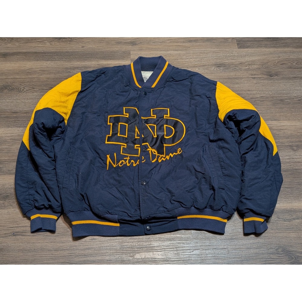 Vintage Notre Dame Fighting Irish Bomber Jacket Large Navy Yellow Legends USA XL